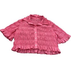 Sandro France Janelle Smocked Pink Crop Top 4 / L-XL
